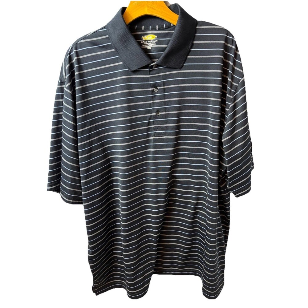 Greg Norman Men’s Golf Polo Shirt Size XXL Blue Striped Short Sleeve Collared